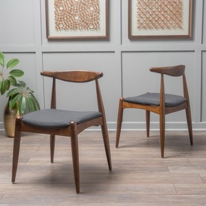 ORRD Set of 2 Rubberwood Dining Chairs with Ergonomic Backrest & Comfort Cushions, Walnut+Charcoal - 1 of 4
