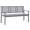 vidaXL Patio Furniture 3 Seater Outdoor Patio Bench Gray Solid Wood Eucalyptus - 2 of 4