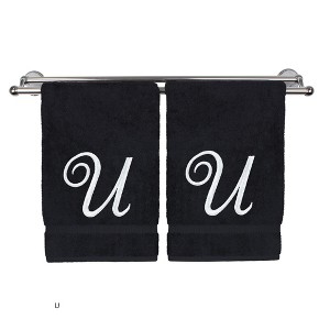 BC BARE COTTON Monogrammed Hand Towel, 100% Turkish Cotton - Set of 2 - Black - White Script - 1 of 1