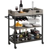 3 Tier Grey Bar Cart with Wheels, Two Removable Trays, Wine Rack & Glasses Holder - 3 of 4
