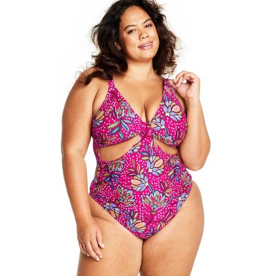 Women's Floral Print Front Cutout One Piece Swimsuit - Tabitha Brown for Target Pink 