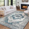 Rugs for Living Room 8x10 – Washable Anti-Slip Low Pile Vintage Floral Oriental Distressed Rug for Bedroom, Office, Dining, Nursery, Grey & Blue - 2 of 4