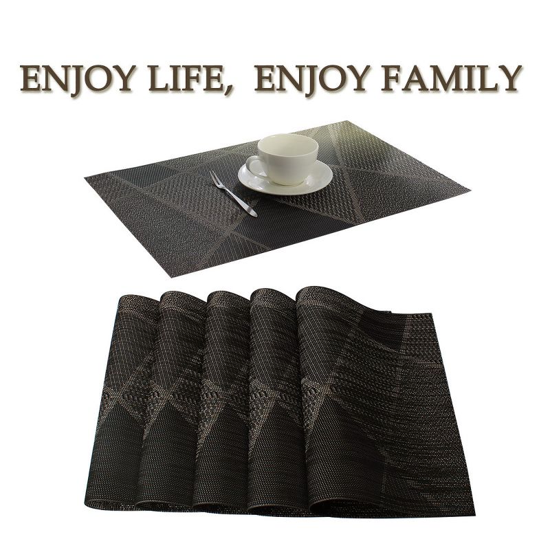 PiccoCasa Washable Woven PVC Non-slip Insulation Rectangle Mats Placemat for Kitchen Black 18"x12" 4 Pcs, 4 of 9