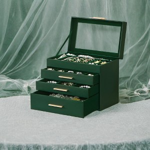Modern Jewelry Box with Glass Lid, 4-Layer Jewelry Organizer, 3 Drawers, for Sunglasses, Big Jewelry, Jewelry Storage - 1 of 4