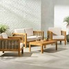 Outdoor 4 Seater Acacia Wood Chat Set, Wicker Accents with Slatted Seats, Modern Teak Frame Chairs with Polyester Cushions-Coolbibila - 2 of 4