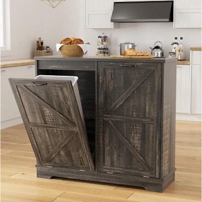 Wooden Garbage Bin Cabinet, Deodorizing Double Tilt Out Trash Can Cabinet