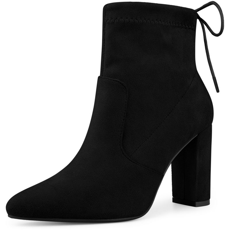 Allegra K Women's Pointed Toe Pull-On Drawstring Block Heel Ankle Boots, 1 of 7