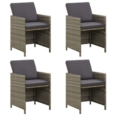 vidaXL Patio Chairs with Cushions 4 pcs Poly Rattan Gray