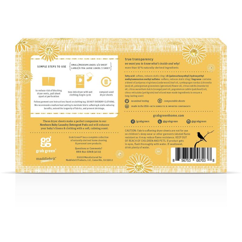 Grab Green Newborn Baby Dryer Sheets, Calming Chamomile Scent, 2 of 4