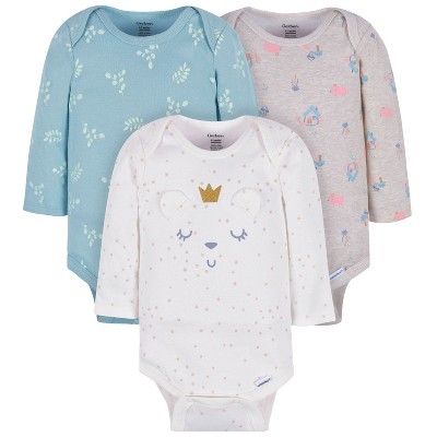 Gerber Baby Girls' Long Sleeve Onesies Bodysuits - Bear Fairy - 0-3 Months - 3-Pack