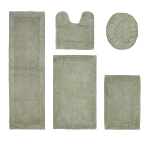 Edge Bath Rug 100% Premium Cotton Ultra-Soft Water Absorbent Tufted Solid Reversible 5 Piece Bathroom Rug Set for Machine Washable Bathmat - 1 of 4
