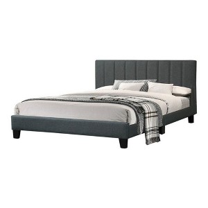 Royal Hampton Modern Platform Full Size Bed, Plush Tufted Upholstery, Charcoal Gray - 1 of 4