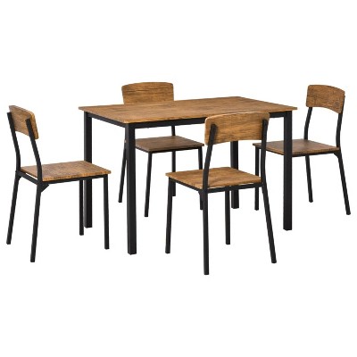 Walnut 5-piece dining table and chair set modern industrial style deep table and chairs