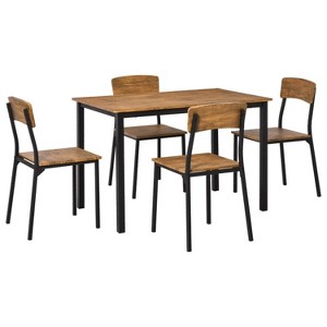 Walnut 5-piece dining table and chair set modern industrial style deep table and chairs - 1 of 4