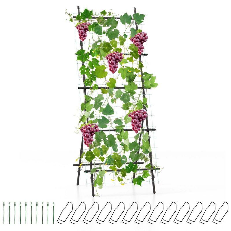Costway 74" Garden Cucumber Trellis for Plant Climbing with PE-Coated Frame, Trellis Net, 1 of 11