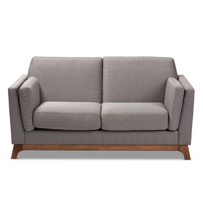 Sava Gray Fabric Upholstered Walnut Wood 2-Seater Loveseat