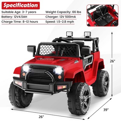 Red 12V Kids Ride-On Truck with Remote Control and Music
