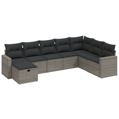 vidaXL 8 Piece Patio Sofa Set with Cushions Gray Poly Rattan - without storage