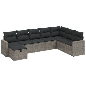 vidaXL 8 Piece Patio Sofa Set with Cushions Gray Poly Rattan - without storage - 1 of 4
