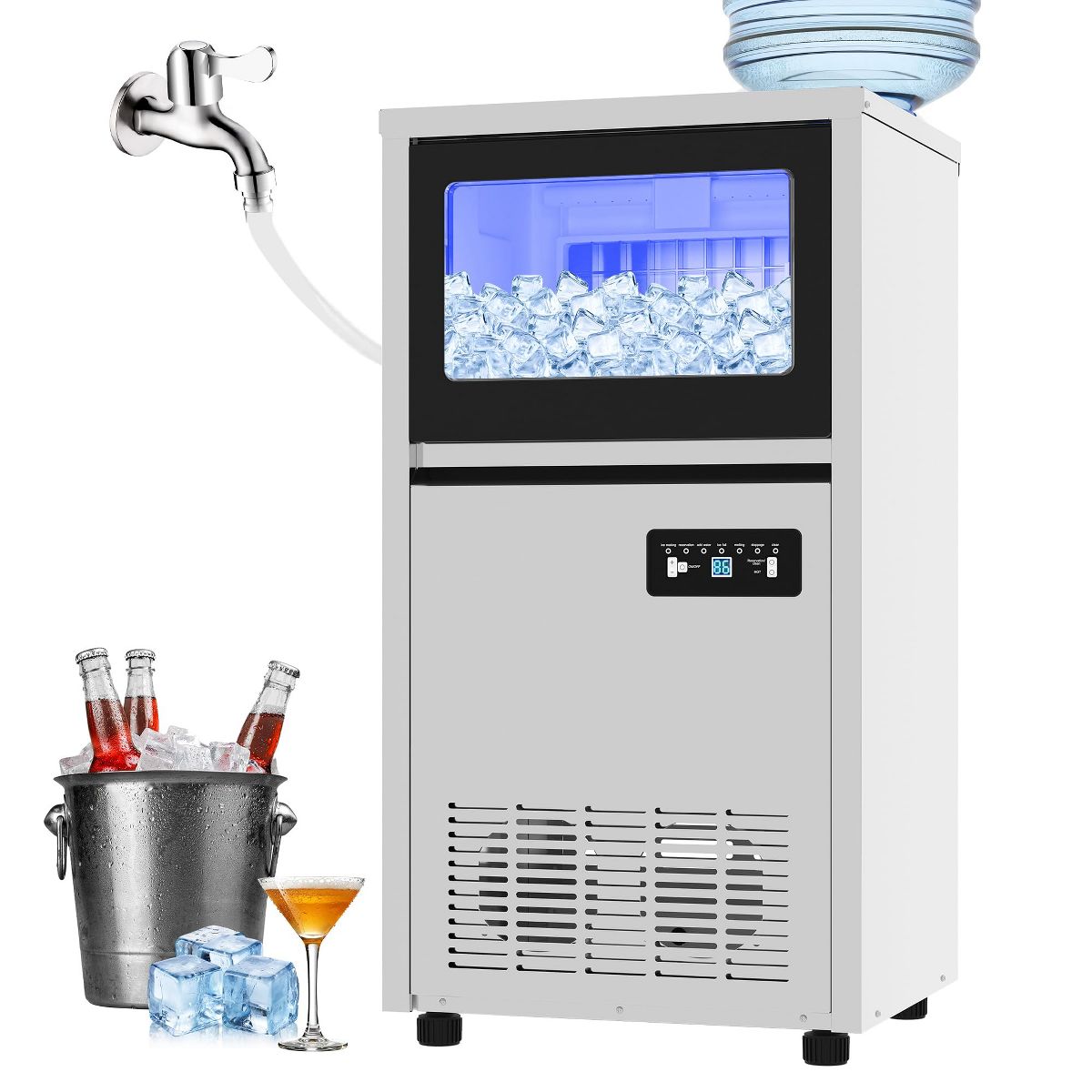 Commercial Ice Maker – 80-130lbs/24h Production, 36lbs Storage, Dual Water, 3 Install Options, Self-Clean, ETL Certified for Home, Bar, Restaurant