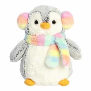 Aurora Small Pompom Muffs & Scarf PomPom Penguin Festive Stuffed Animal Rainbow 9" - 1 of 4