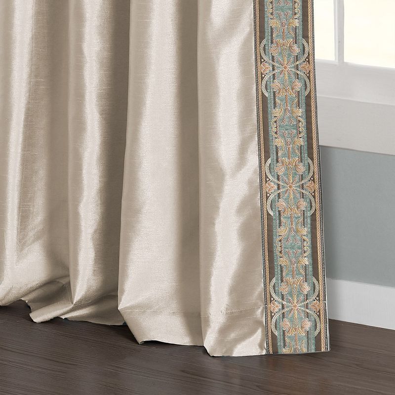 Luxury Traditional Regency Faux Silk Border Trim Window Curtain Panel Neutral/DustyBlue Single 52x84, 5 of 6