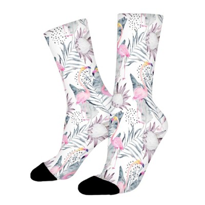 Flamingo Tropical Women Printed Crew Socks Funny Funky Socks Soft Polyester Novelty Gifts for Artists Men