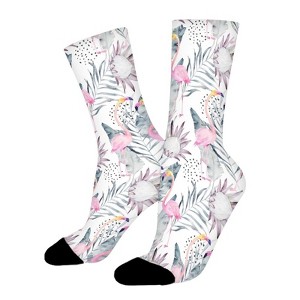 Flamingo Tropical Women Printed Crew Socks Funny Funky Socks Soft Polyester Novelty Gifts for Artists Men - 1 of 1