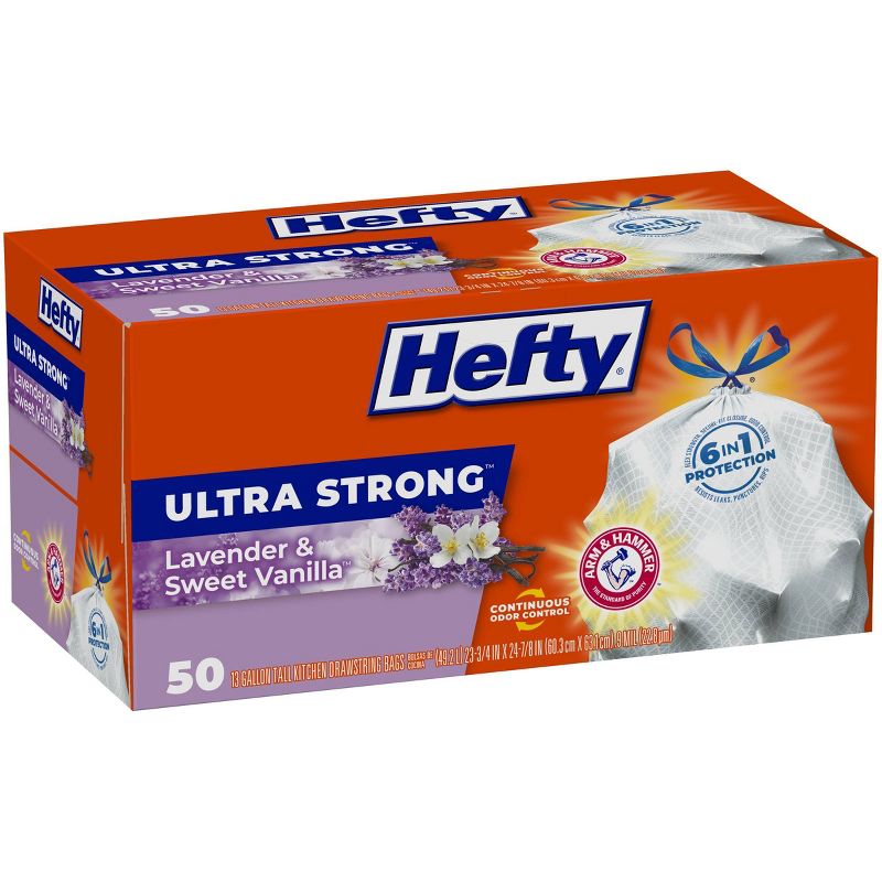 Hefty Ultra Strong Lavender &#38; Sweet Vanilla Tall Kitchen Drawstring Trash Bags - 13 Gallon - 50ct, 3 of 9