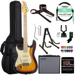 Sawtooth Left-Handed Sunburst ES Series Electric Guitar w/ Vanilla Cream Pickguard - Includes: Accessories, Amp & Gig Bag - 1 of 4