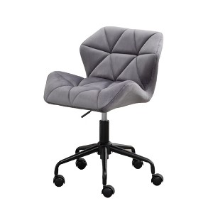 PDTEND Velvet Tufted 360° Swivel Office Chair with Adjustable Height - 1 of 4