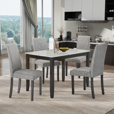 FONTOI 5-Piece Dining Sets with Faux Marble Tabletop, Dining Table Set for Kitchen Dining Room, BLACK and GRAY, 45.5"*30"*28.5"