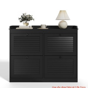 Hallway Large Shoe Storage Cabinet w/ 4 Flip Drawers, Freestanding Narrow Shoe Organizer w/ Hooks and Storage, Hidden Shoe Organizer - 1 of 4