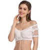 Women's White Off Shoulder Crop Top with Lace Sleeves Adjustable Drawstring Elastic Hem M - 2 of 4