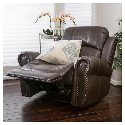 Dark Brown Faux Leather Gliding Recliner with Wood Frame