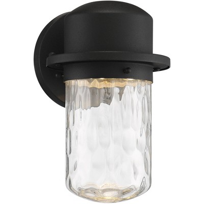 Possini Euro Design Modern Wall Light Sconce Textured Black Hardwired 5 3/4" Fixture LED Clear Hammered Glass for Bedroom Vanity