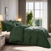 Queen Duvet Cover Set, 98x98, Linen Look,100 Washed Cotton, Zipper Closure, Breathable, Forest Green No Comforter - 2 of 4
