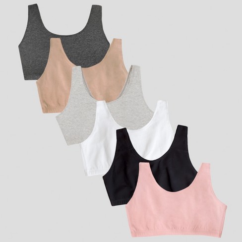 Fruit of the Loom Women's Tank Style Cotton Sports Bra 6-Pack Sand/Heather  Grey/Blushing Rose/White/Black/Charcoal 40