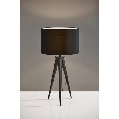 Black Metal Tripod Table Lamp with Cotton Shade