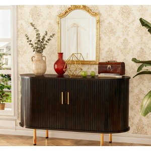 Fluted Side board, Buffet Cabinet, Tambour Sliding Doors Coffee Bar| TV Stand Power Outlet Media Console - 1 of 4