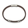Chisel Stainless Steel Polished Brown Leather with Black Rubber 8.25" ID Bracelet - 2 of 4
