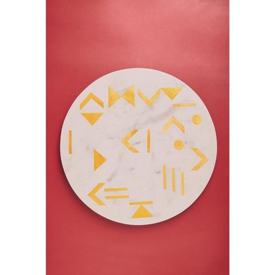 White Marble Round Cheese Board with Brass Inlay, 12"
