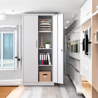 Alilang 31.50 Inch Metal Office Storage Cabinet with Adjustable Shelves and Locking Doors for File - White