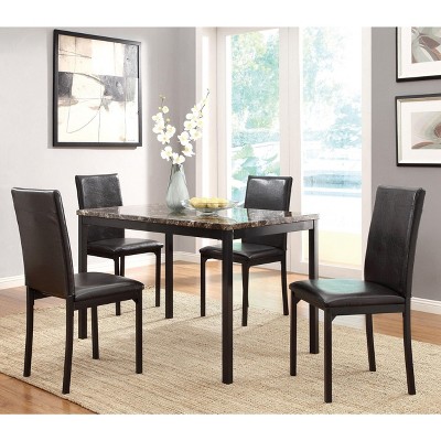 NicBex Dining Table Set for 4 Faux Marble Tabletop with 4 Side Chairs Black Finish Metal Frame for Dining Room