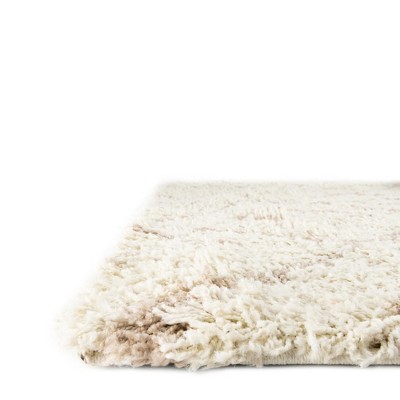 Beige Geometric Trellis Shag Runner Rug 2' x 6'