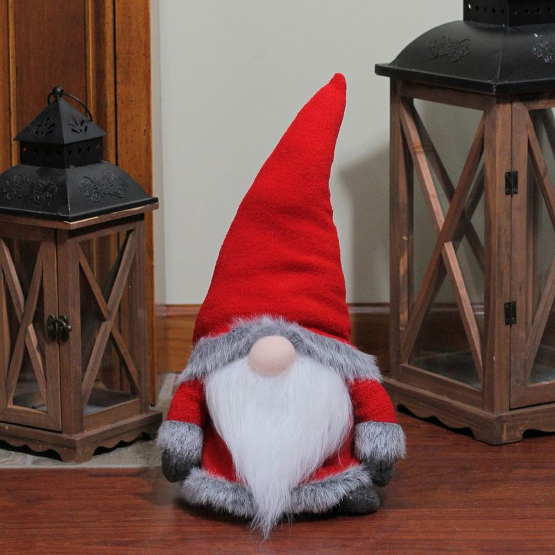 Northlight 18" Red Sitting Santa Christmas Gnome with Gray Faux Fur Trim, 3 of 4