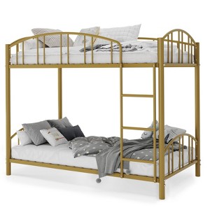 Twin Over Twin Metal Bunk Bed, Heavy Duty Steel Bunkbed Frame with Arched Guardrail and Ladder for Kids, Space Saving - 1 of 4