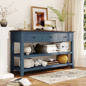 50" Wooden Console Table with 3 Drawers, Narrow Long Sofa Table With 2 Open Shelves, Sofa Foyer Table for Living Room Hallway Entryway - 1 of 4