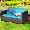 Tangkula 4PCS Rattan Corner Sofa Set Patio Outdoor Furniture Set w/ Blue Cushions - 3 of 4