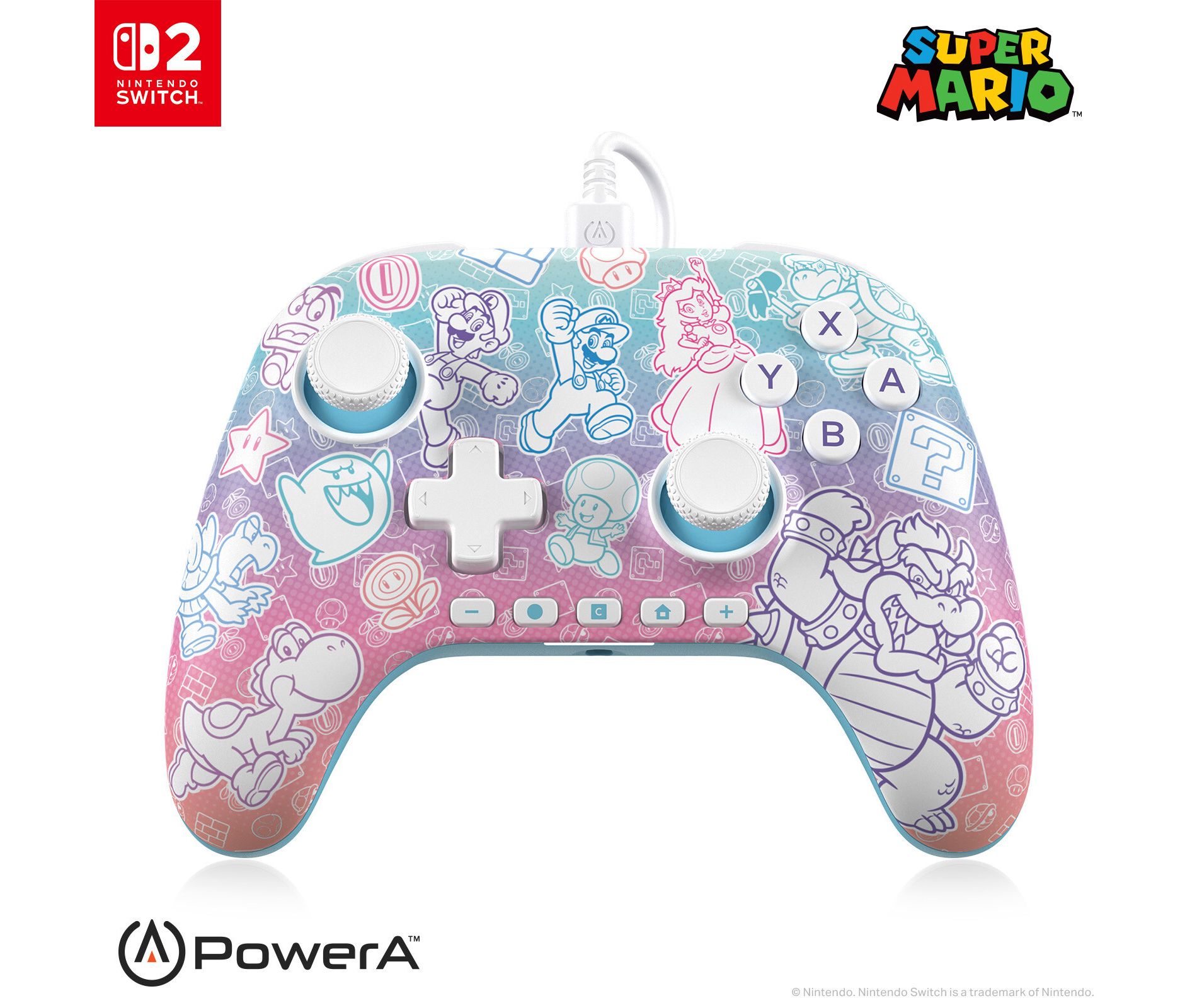 Advantage Wired Controller for Nintendo Switch 2 - Mushroom Kingdom: PowerA USB Compatible